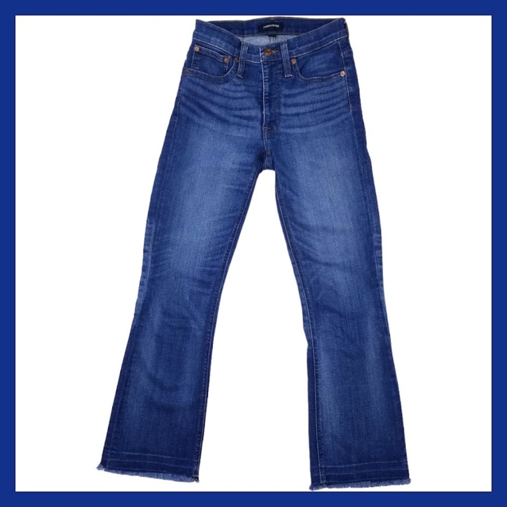 J. Crew Billie Demi Boot Crop Jeans size 24 dark wash blue raw hem
